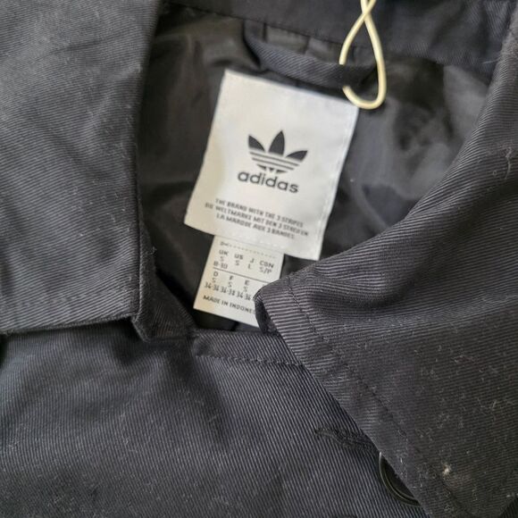 Adidas Originals Twill Trench Coat Black White Three Stripes Women's Small Belt - Picture 5 of 13